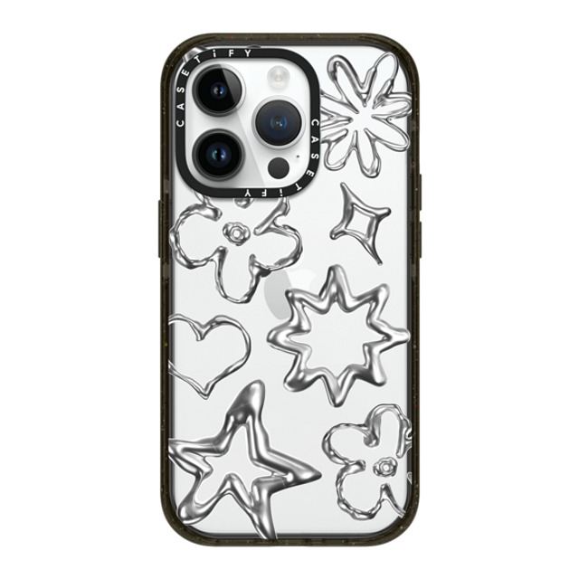 CASETiFY iPhone 14 Pro ケース ブラック インパクトケース Pattern,Star,Monochrome,Futurism Chrome Doodles