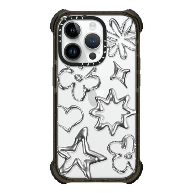 CASETiFY iPhone 14 Pro ケース ブラック ウルトラインパクトケース Pattern,Star,Monochrome,Futurism Chrome Doodles