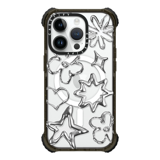 CASETiFY iPhone 14 Pro ケース ブラック ウルトラ インパクトケース MagSafe 対応 Pattern,Star,Monochrome,Futurism Chrome Doodles