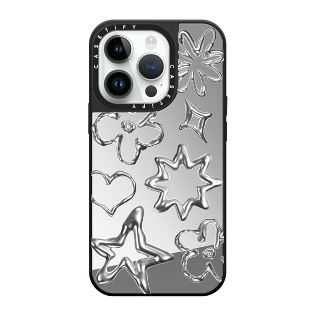 CASETiFY iPhone 14 Pro ケース Silver on Black ミラーケース MagSafe対応 Pattern,Star,Monochrome,Futurism Chrome Doodles