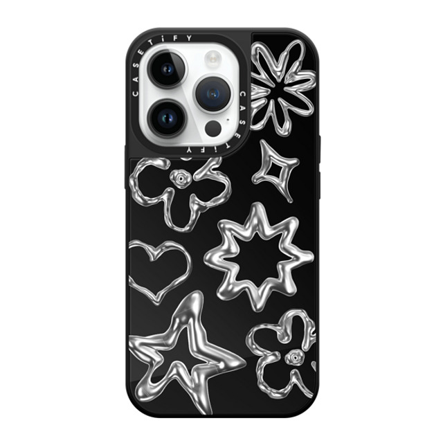 CASETiFY iPhone 14 Pro ケース Black on Black ミラーケース MagSafe対応 Pattern,Star,Monochrome,Futurism Chrome Doodles