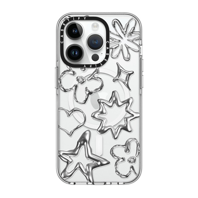 CASETiFY iPhone 14 Pro ケース クリア クリア ケース MagSafe対応 Pattern,Star,Monochrome,Futurism Chrome Doodles