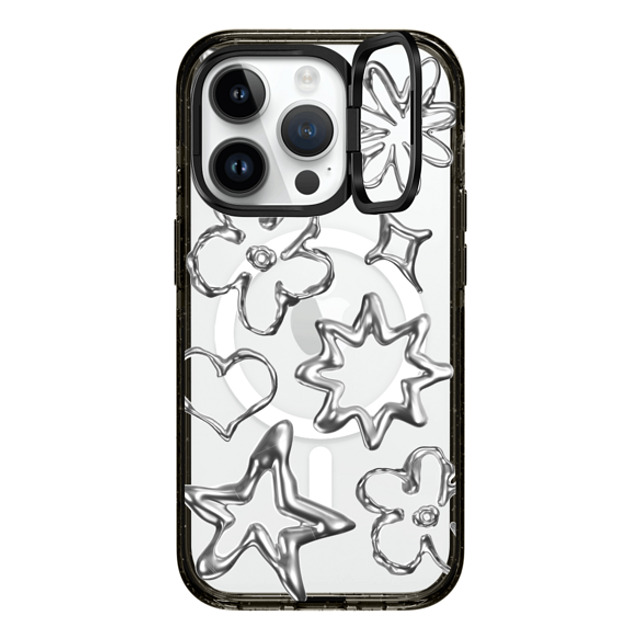 CASETiFY iPhone 14 Pro ケース ブラック インパクトリングスタンドケース MagSafe対応 Pattern,Star,Monochrome,Futurism Chrome Doodles