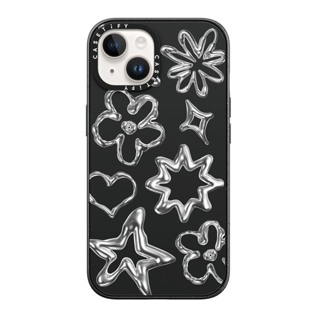 CASETiFY iPhone 14 ケース マットブラック インパクトケース Pattern,Star,Monochrome,Futurism Chrome Doodles