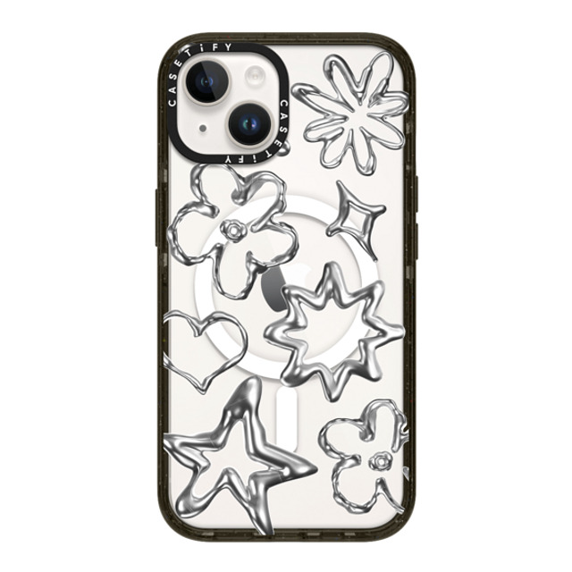 CASETiFY iPhone 14 ケース ブラック インパクトケース MagSafe対応 Pattern,Star,Monochrome,Futurism Chrome Doodles