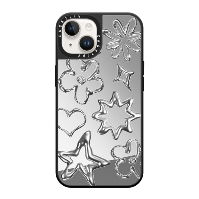 CASETiFY iPhone 14 ケース Silver on Black ミラーケース MagSafe対応 Pattern,Star,Monochrome,Futurism Chrome Doodles