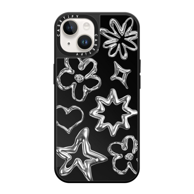 CASETiFY iPhone 14 Case Black on Black ミラーケース MagSafe対応 Futurism,Monochrome,Pattern,Star Chrome Doodles CASETiFY iPhone 14 Case Black on Black ミラーケース MagSafe対応 Futurism,Monochrome,Pattern,Star Chrome Doodles