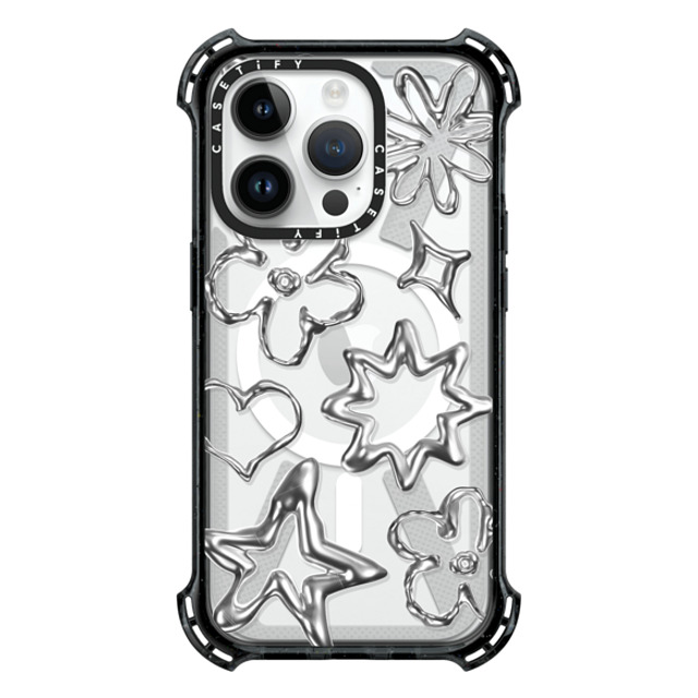 CASETiFY iPhone 14 Pro ケース ブラック バウンスケース Pattern,Star,Monochrome,Futurism Chrome Doodles