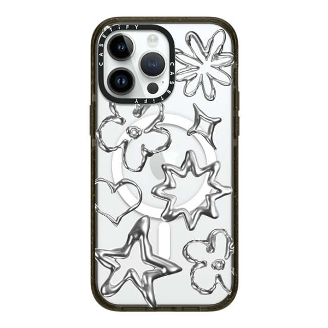 CASETiFY iPhone 14 Pro Max ケース ブラック インパクトケース MagSafe対応 Pattern,Star,Monochrome,Futurism Chrome Doodles