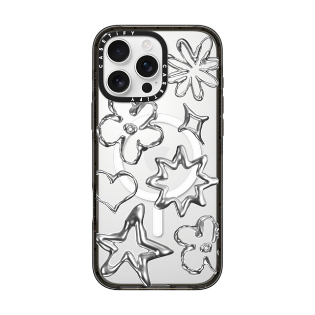 CASETiFY iPhone 16 Pro Max ケース ブラック インパクトケース MagSafe対応 Pattern,Star,Monochrome,Futurism Chrome Doodles