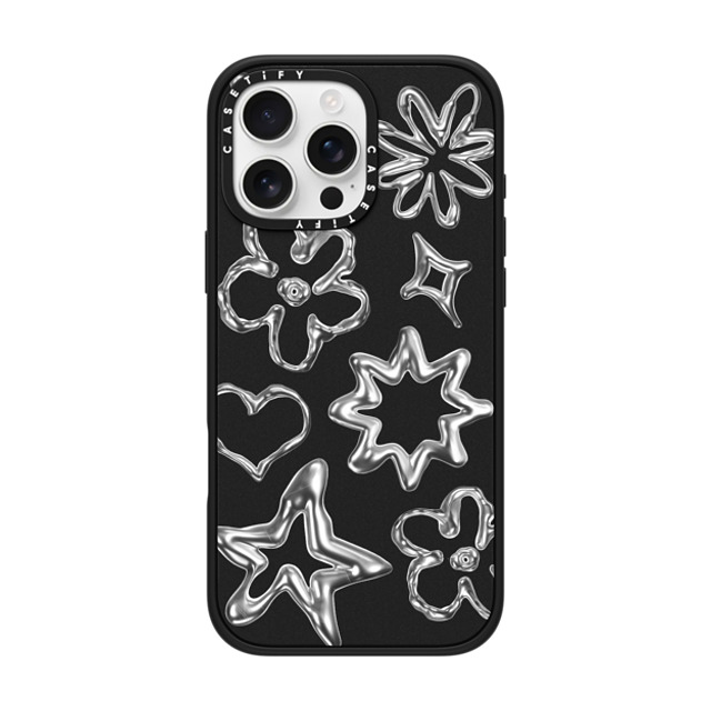 CASETiFY iPhone 16 Pro Max ケース マットブラック インパクトケース MagSafe対応 Pattern,Star,Monochrome,Futurism Chrome Doodles