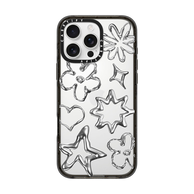 CASETiFY iPhone 16 Pro Max ケース ブラック インパクトケース Pattern,Star,Monochrome,Futurism Chrome Doodles