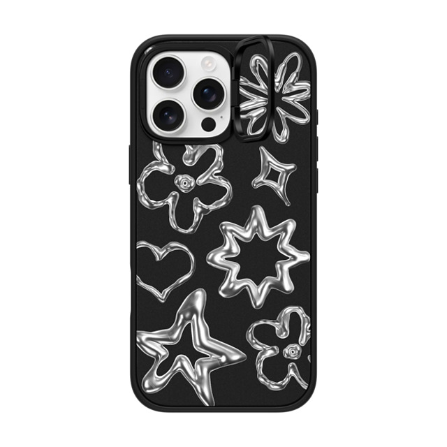 CASETiFY iPhone 16 Pro Max ケース マットブラック インパクトリングスタンドケース MagSafe対応 Pattern,Star,Monochrome,Futurism Chrome Doodles