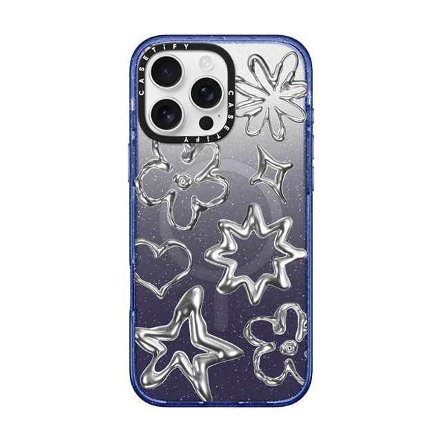 CASETiFY iPhone 16 Pro Max ケース Glitter Indigo インパクトケース MagSafe対応 Pattern,Star,Monochrome,Futurism Chrome Doodles