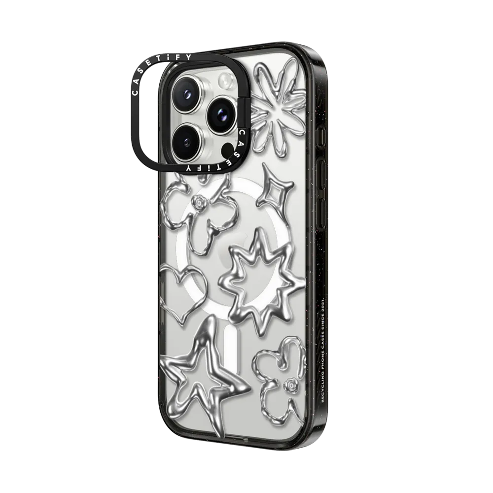 Impact Ring Stand iPhone 16 Pro Max Case MagSafe Compatible - Chrome Doodles