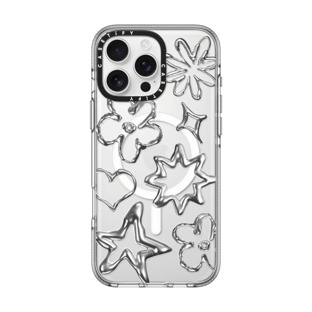 Clear iPhone 16 Pro Max Case MagSafe Compatible - Chrome Doodles