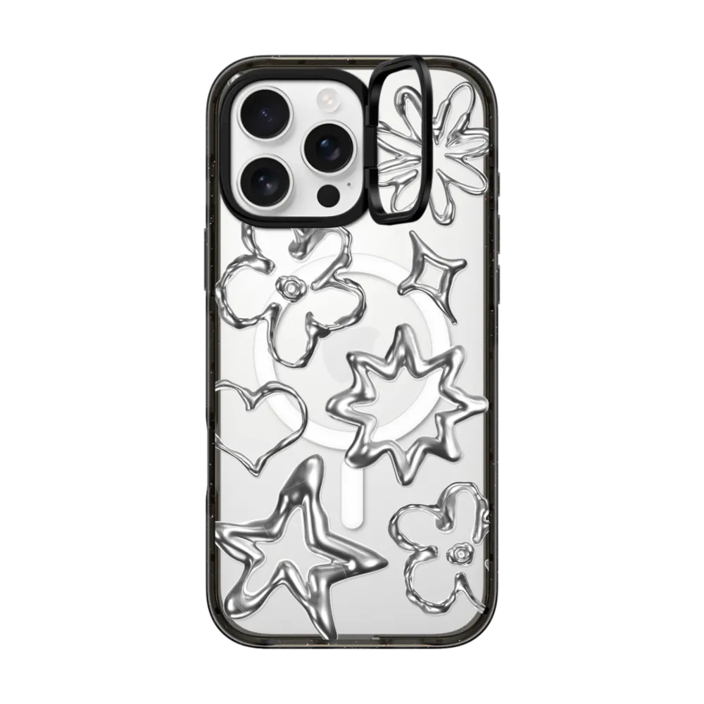 Impact Ring Stand iPhone 16 Pro Max Case MagSafe Compatible - Chrome Doodles