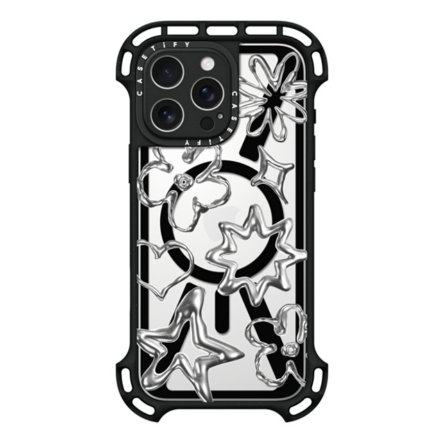 CASETiFY iPhone 16 Pro Max ケース ブラック ウルトラ バウンスケース MagSafe対応 Pattern,Star,Monochrome,Futurism Chrome Doodles