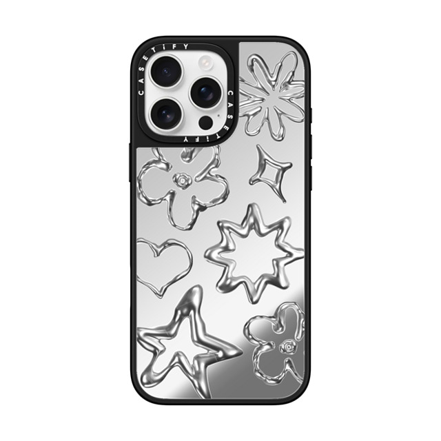 CASETiFY iPhone 16 Pro Max ケース Silver on Black ミラーケース MagSafe対応 Pattern,Star,Monochrome,Futurism Chrome Doodles