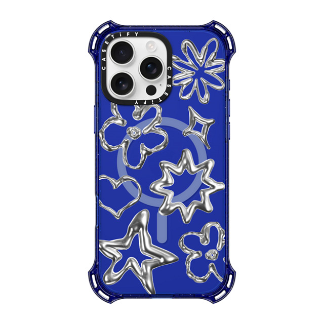 CASETiFY iPhone 16 Pro Max ケース コバルトブルー バウンスケース Pattern,Star,Monochrome,Futurism Chrome Doodles