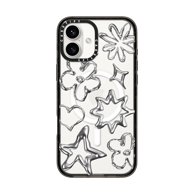 CASETiFY iPhone 16 Plus Case Black Impact Case MagSafe Compatible Futurism,Monochrome,Pattern,Star Chrome Doodles CASETiFY iPhone 16 Plus Case Black Impact Case MagSafe Compatible Futurism,Monochrome,Pattern,Star Chrome Doodles