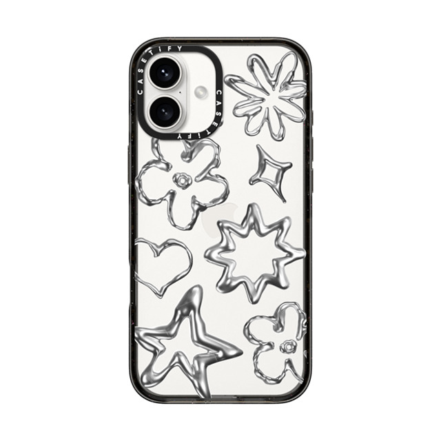 CASETiFY iPhone 16 Plus ケース ブラック インパクトケース Pattern,Star,Monochrome,Futurism Chrome Doodles