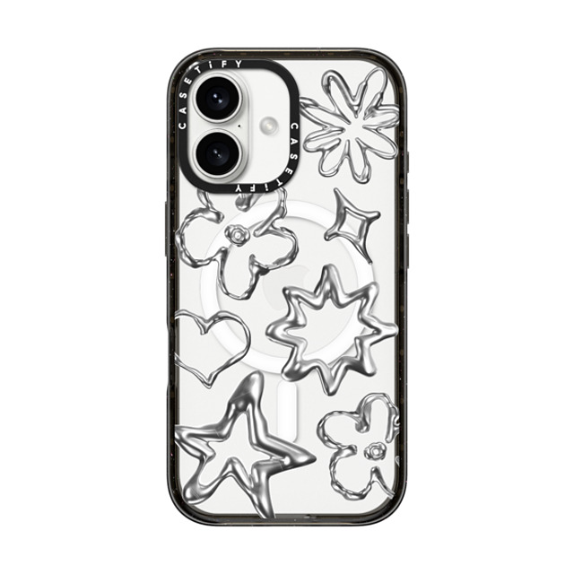 CASETiFY iPhone 16 ケース ブラック インパクトケース MagSafe対応 Pattern,Star,Monochrome,Futurism Chrome Doodles