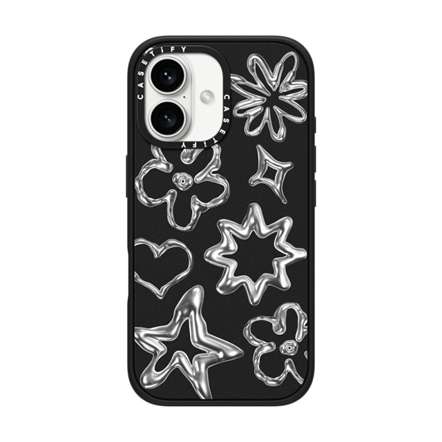 CASETiFY iPhone 16 ケース マットブラック インパクトケース MagSafe対応 Pattern,Star,Monochrome,Futurism Chrome Doodles