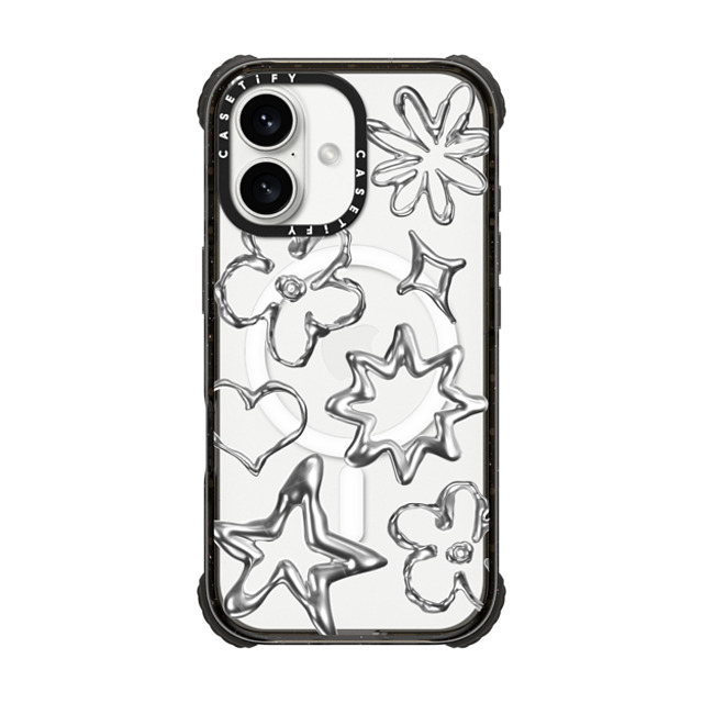 CASETiFY iPhone 16 ケース ブラック ウルトラ インパクトケース MagSafe 対応 Pattern,Star,Monochrome,Futurism Chrome Doodles