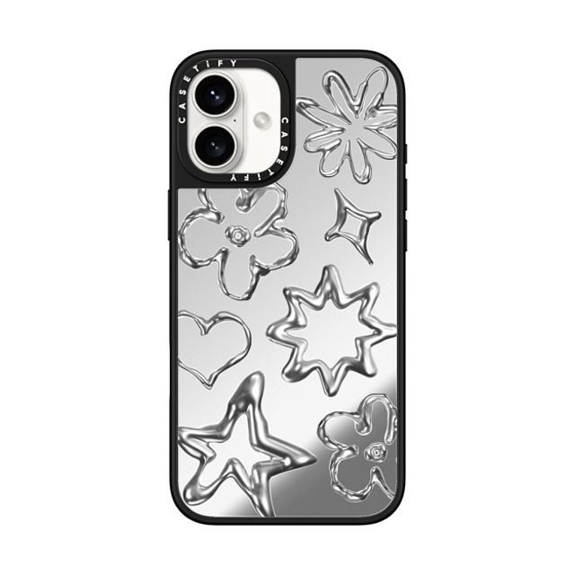 CASETiFY iPhone 16 Plus ケース Silver on Black ミラーケース MagSafe対応 Pattern,Star,Monochrome,Futurism Chrome Doodles