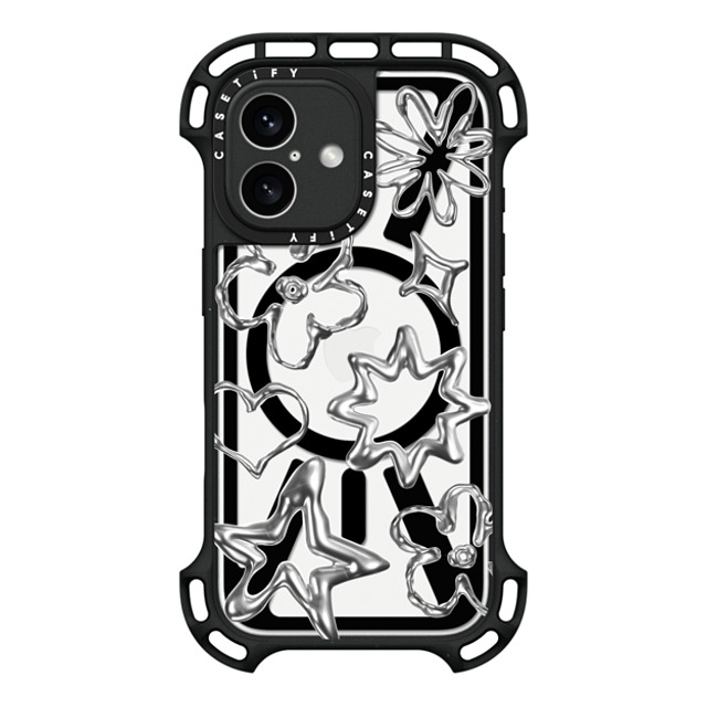 CASETiFY iPhone 16 ケース ブラック ウルトラ バウンスケース MagSafe対応 Pattern,Star,Monochrome,Futurism Chrome Doodles