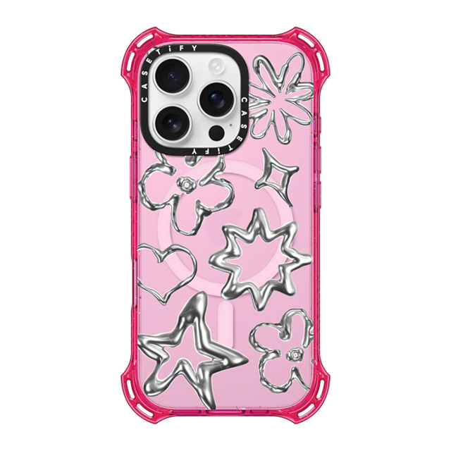 CASETiFY iPhone 16 Pro ケース プリムローズ ピンク バウンスケース Pattern,Star,Monochrome,Futurism Chrome Doodles