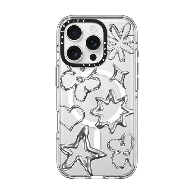 CASETiFY iPhone 16 Pro ケース クリア クリア ケース MagSafe対応 Pattern,Star,Monochrome,Futurism Chrome Doodles