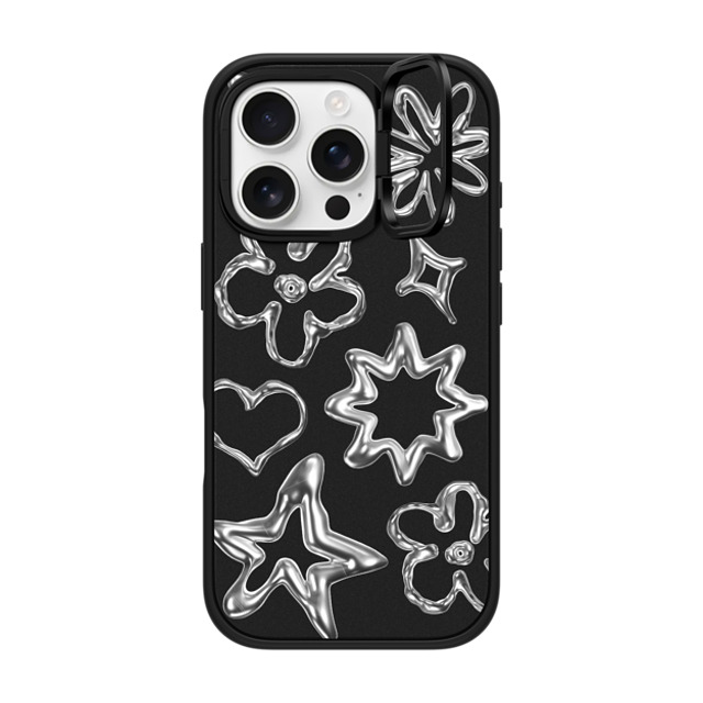 CASETiFY iPhone 16 Pro ケース マットブラック インパクトリングスタンドケース MagSafe対応 Pattern,Star,Monochrome,Futurism Chrome Doodles