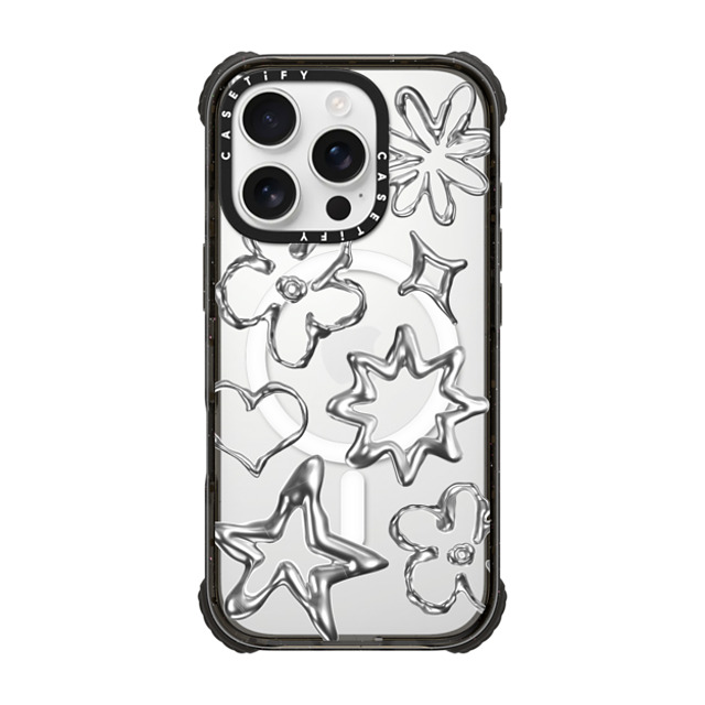 CASETiFY iPhone 16 Pro ケース ブラック ウルトラ インパクトケース MagSafe 対応 Pattern,Star,Monochrome,Futurism Chrome Doodles