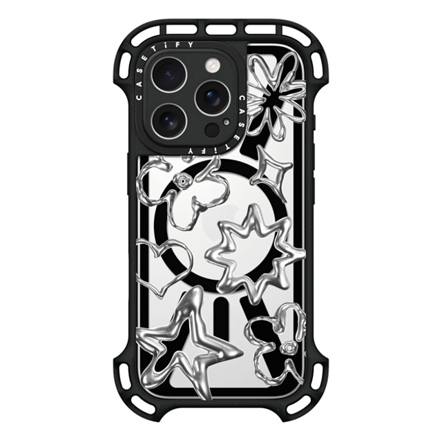 CASETiFY iPhone 16 Pro ケース ブラック ウルトラ バウンスケース MagSafe対応 Pattern,Star,Monochrome,Futurism Chrome Doodles