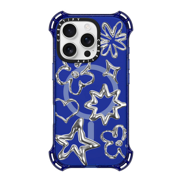 CASETiFY iPhone 16 Pro ケース コバルトブルー バウンスケース Pattern,Star,Monochrome,Futurism Chrome Doodles