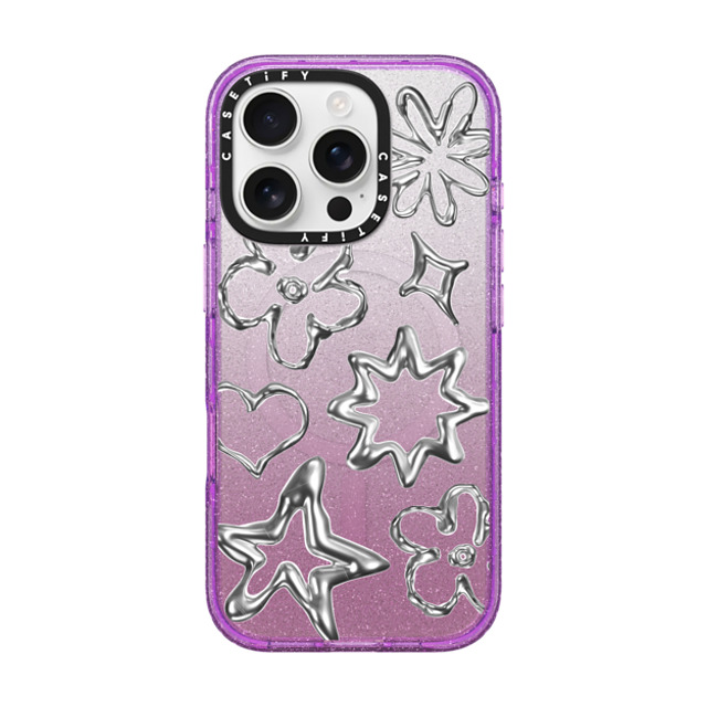 CASETiFY iPhone 16 Pro Case Glitter Purple Impact Case MagSafe Compatible Futurism,Monochrome,Pattern,Star Chrome Doodles CASETiFY iPhone 16 Pro Case Glitter Purple Impact Case MagSafe Compatible Futurism,Monochrome,Pattern,Star Chrome Doodles