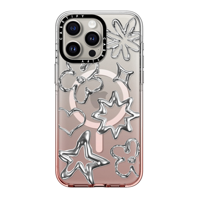 CASETiFY iPhone 15 Pro Max ケース ピンクグラデーション クリア ケース MagSafe対応 Pattern,Star,Monochrome,Futurism Chrome Doodles