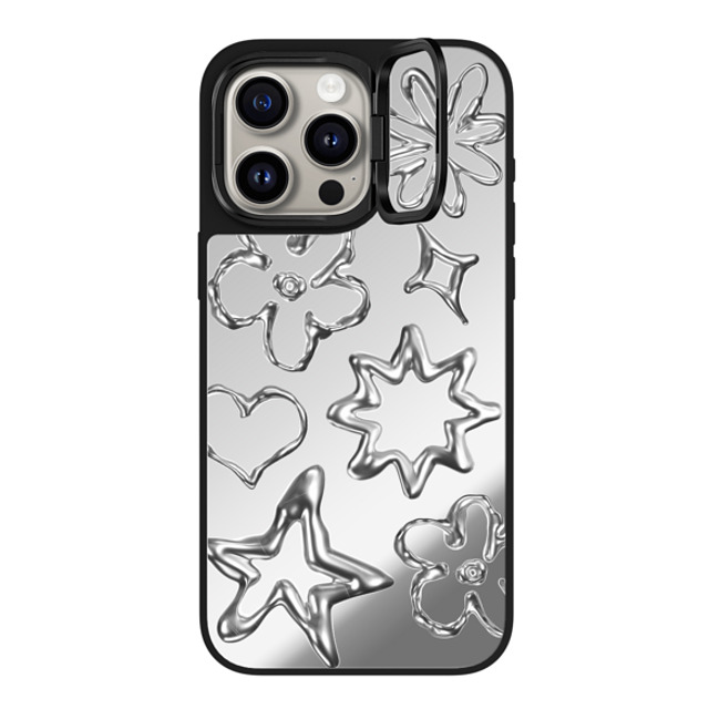 CASETiFY iPhone 15 Pro Max ケース Silver on Black ミラー リングスタンドケース MagSafe対応 Pattern,Star,Monochrome,Futurism Chrome Doodles