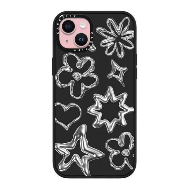 CASETiFY iPhone 15 Plus ケース マットブラック インパクトケース Pattern,Star,Monochrome,Futurism Chrome Doodles