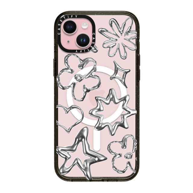 CASETiFY iPhone 15 Plus ケース ブラック インパクトケース MagSafe対応 Pattern,Star,Monochrome,Futurism Chrome Doodles