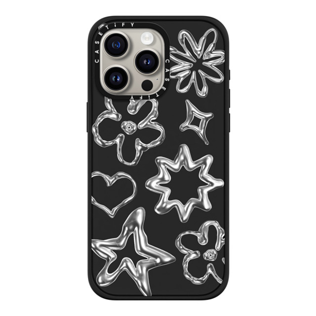 CASETiFY iPhone 15 Pro Max ケース マットブラック インパクトケース Pattern,Star,Monochrome,Futurism Chrome Doodles