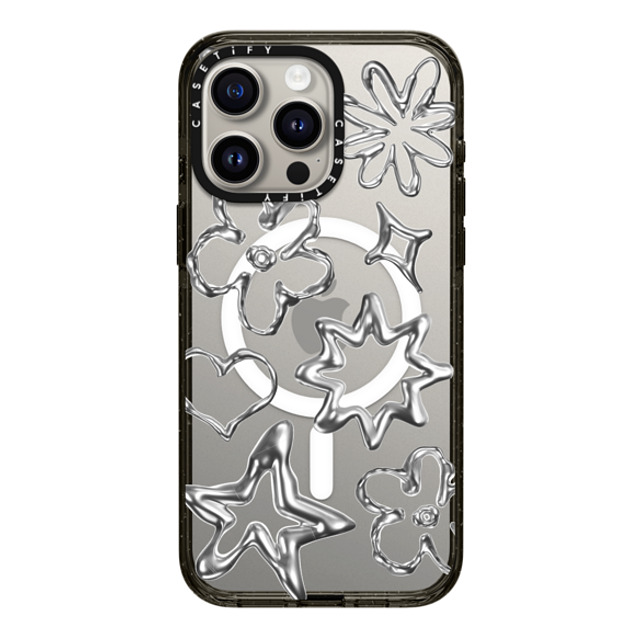 CASETiFY iPhone 15 Pro Max ケース ブラック インパクトケース MagSafe対応 Pattern,Star,Monochrome,Futurism Chrome Doodles