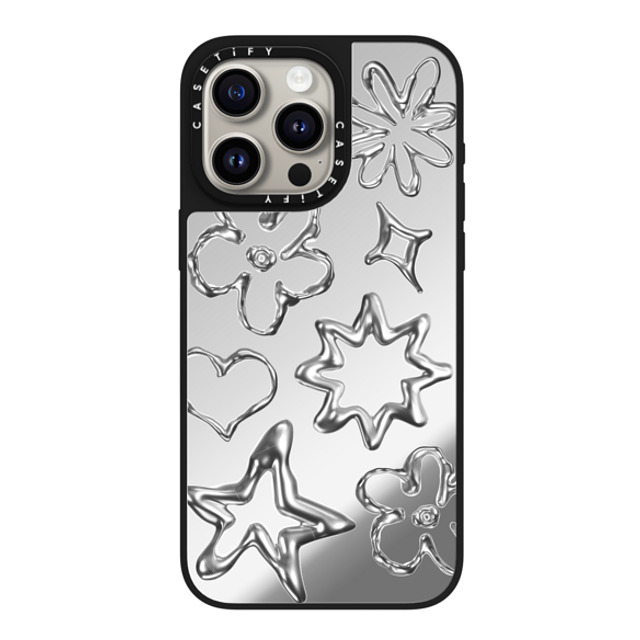 CASETiFY iPhone 15 Pro Max ケース Silver on Black ミラーケース MagSafe対応 Pattern,Star,Monochrome,Futurism Chrome Doodles