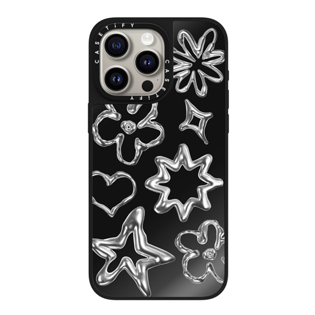 CASETiFY iPhone 15 Pro Max ケース Black on Black ミラーケース MagSafe対応 Pattern,Star,Monochrome,Futurism Chrome Doodles