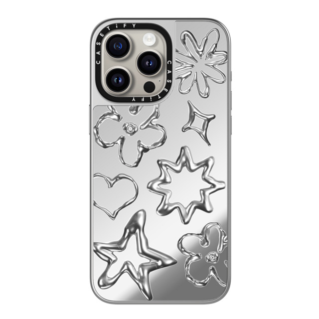 CASETiFY iPhone 15 Pro Max ケース シルバー (シルバーバンパー) ミラーケース MagSafe対応 Pattern,Star,Monochrome,Futurism Chrome Doodles