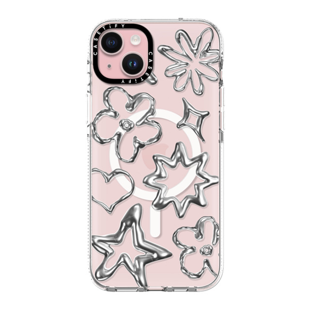 CASETiFY iPhone 15 Plus ケース クリア クリア ケース MagSafe対応 Pattern,Star,Monochrome,Futurism Chrome Doodles