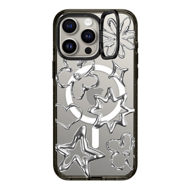 CASETiFY iPhone 15 Pro Max ケース ブラック インパクトリングスタンドケース MagSafe対応 Pattern,Star,Monochrome,Futurism Chrome Doodles