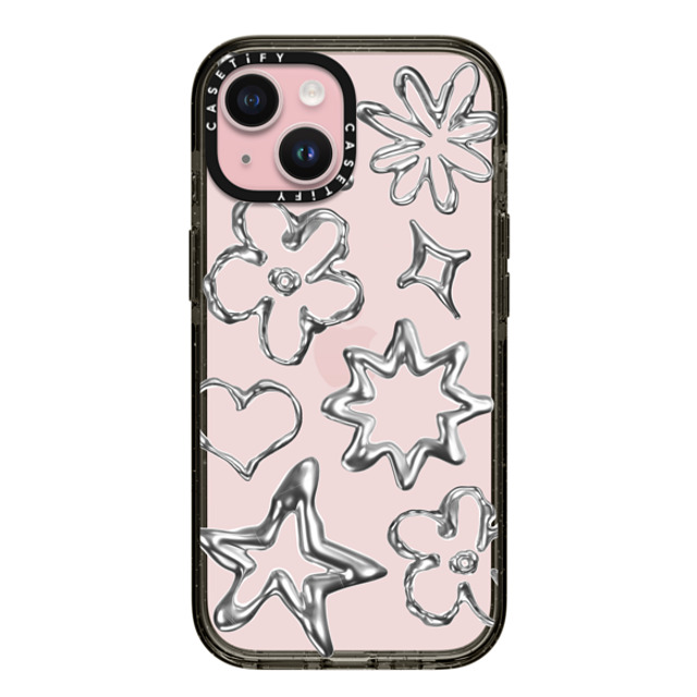 CASETiFY iPhone 15 ケース ブラック インパクトケース Pattern,Star,Monochrome,Futurism Chrome Doodles